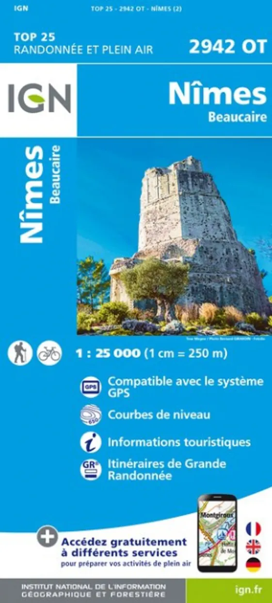 Wandelkaart - Topografische kaart 2942OT Nîmes | IGN - Institut Géogra