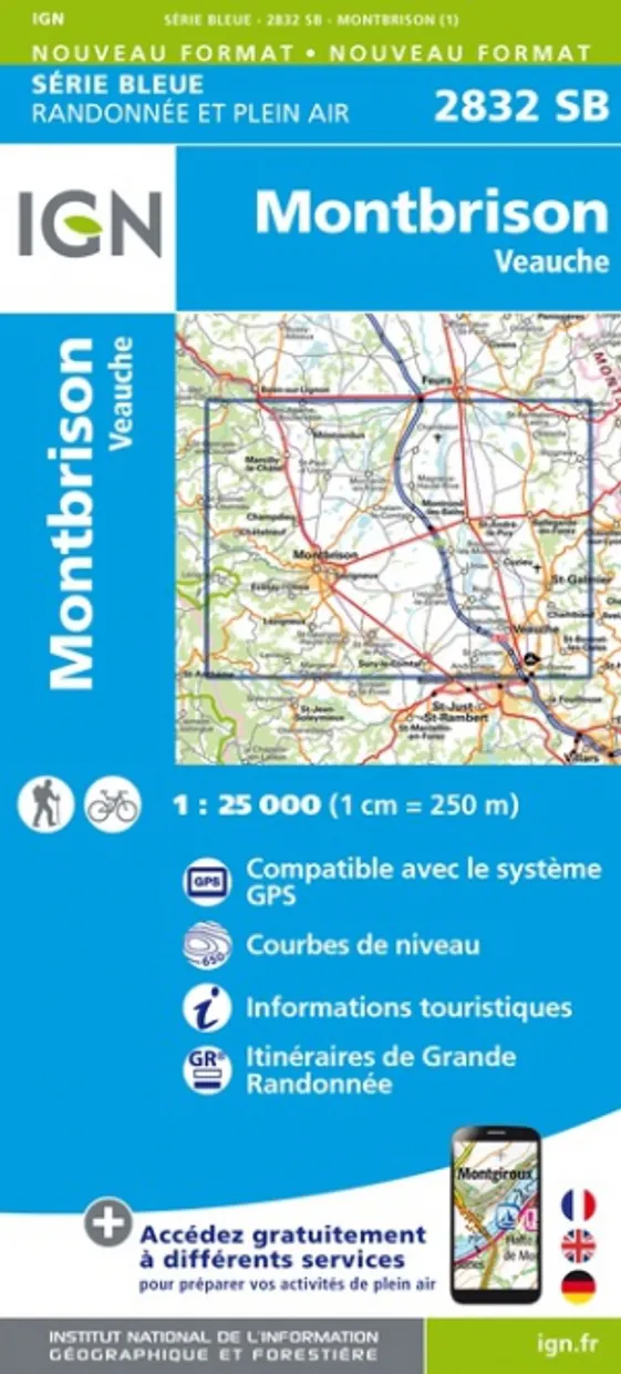 Wandelkaart - Topografische kaart 2832SB Montbrison - Veauche | IGN -