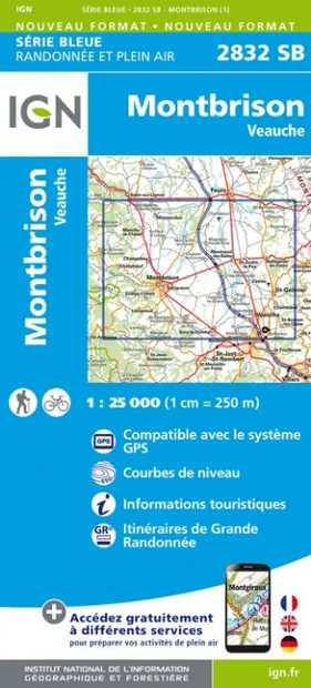 Wandelkaart - Topografische kaart 2832SB Montbrison - Veauche | IGN -