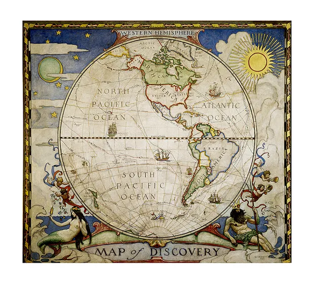 Historische wereldkaart Western hemisphere - westelijk halfrond, 51 x