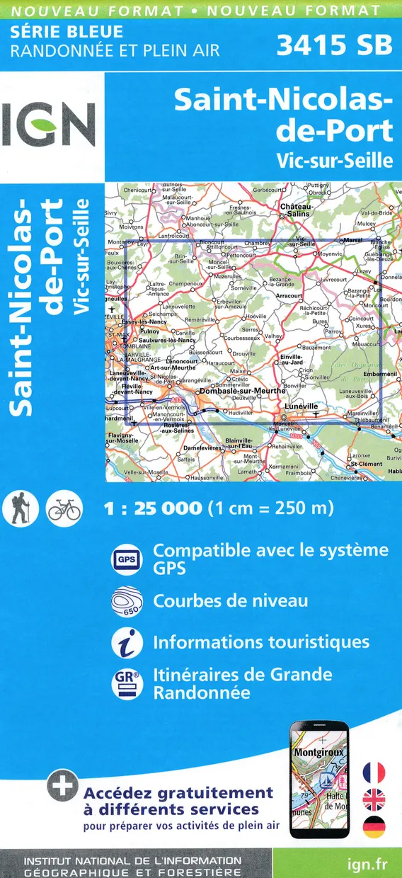 Wandelkaart - Topografische kaart 3415SB Saint-Nicolas-de-Port | IGN -