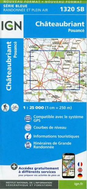 Wandelkaart - Topografische kaart 1320SB Châteaubriant - Pouancé | IGN