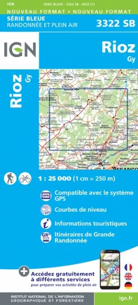 Wandelkaart - Topografische kaart 3322SB Gy - Rioz | IGN - Institut Gé