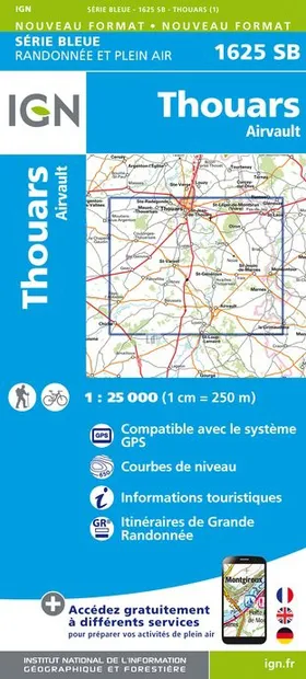 Topografische kaart - Wandelkaart 1625SB Thouars | IGN - Institut Géog