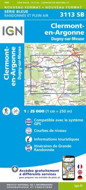 Wandelkaart - Topografische kaart 3113SB Clermont-en-Argonne | IGN - I