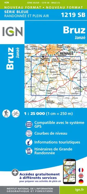 Wandelkaart - Topografische kaart 1219SB Bruz - Janzé | IGN - Institut