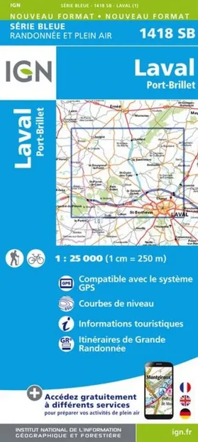 Wandelkaart - Topografische kaart 1418SB Laval - Port-Brillet | IGN -