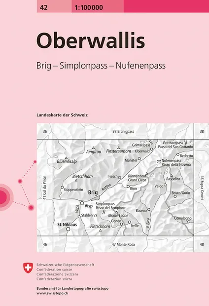 Fietskaart - Topografische kaart - Wegenkaart - landkaart 42 Oberwalli