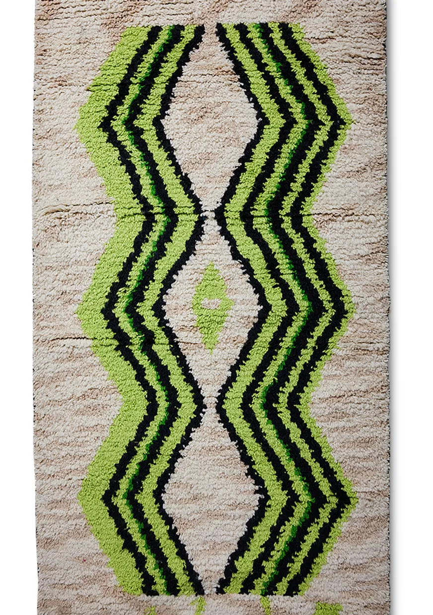 Hand knotted woolen runner neon green (80x370)