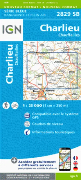 Wandelkaart - Topografische kaart 2829SB Charlieu – Chauffailles | IGN