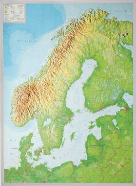Wandkaart - Reliëfkaart Scandinavië met voelbaar 3D reliëf 77 x 55 x 2