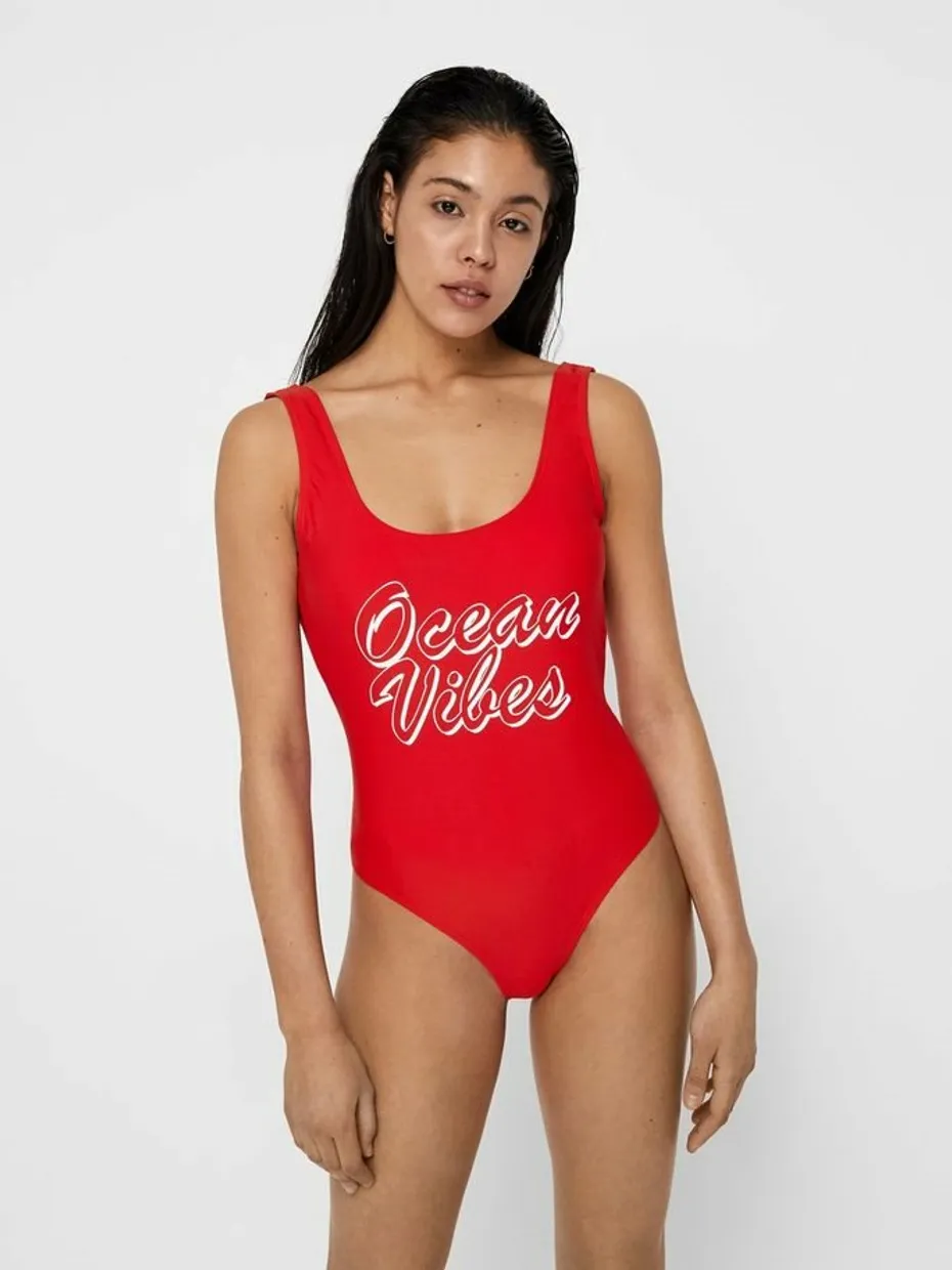 Red swimsuit ocean vibes