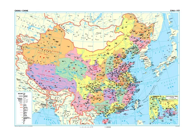 Wandkaart China – political, 95 x 69 cm | Gizi Map