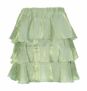 Shiny satin ruffle skirt green