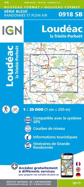 Topografische kaart - Wandelkaart 0918SB La Trinité-Porhoët, Loudeac |