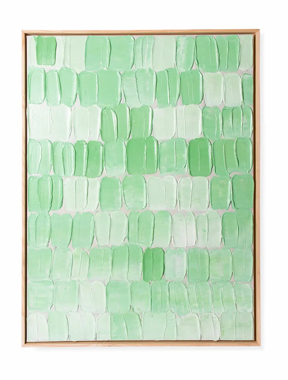 Framed painting green palette abstract 75x100cm
