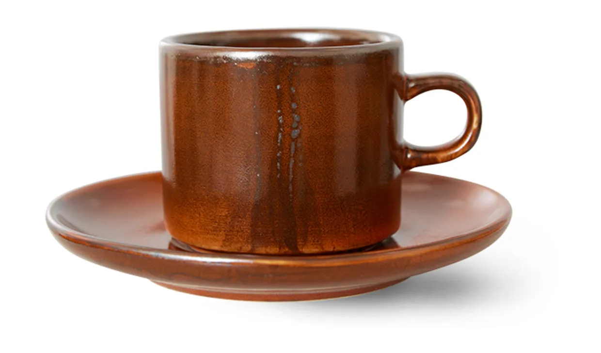 Chef ceramics: cup and saucer, burned orange