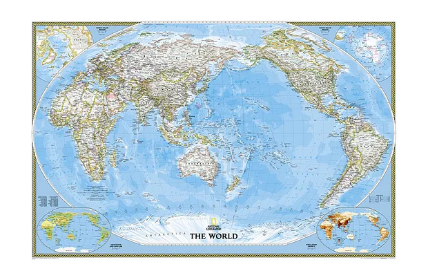 Wereldkaart Politiek, pacific centered, 117 x 78 cm | National Geograp