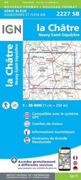 Wandelkaart - Topografische kaart 2227SB La Châtre, Neuvy-St-Sépulchre