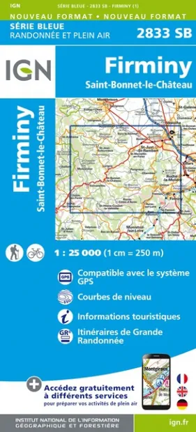 Wandelkaart - Topografische kaart 2833SB Firminy, St-Bonnet-le-Château