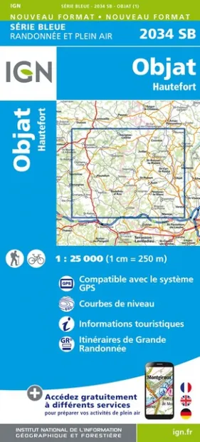 Wandelkaart - Topografische kaart 2034SB Objat - Hautefort | IGN - Ins