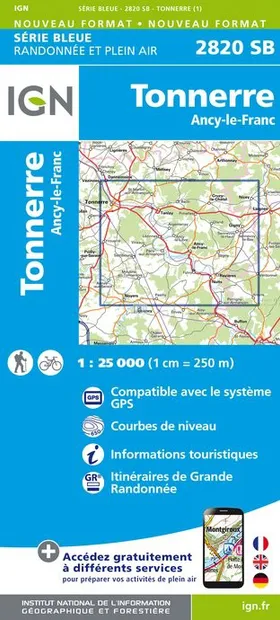 Topografische kaart - Wandelkaart 2820SB Tonnerre | IGN - Institut Géo