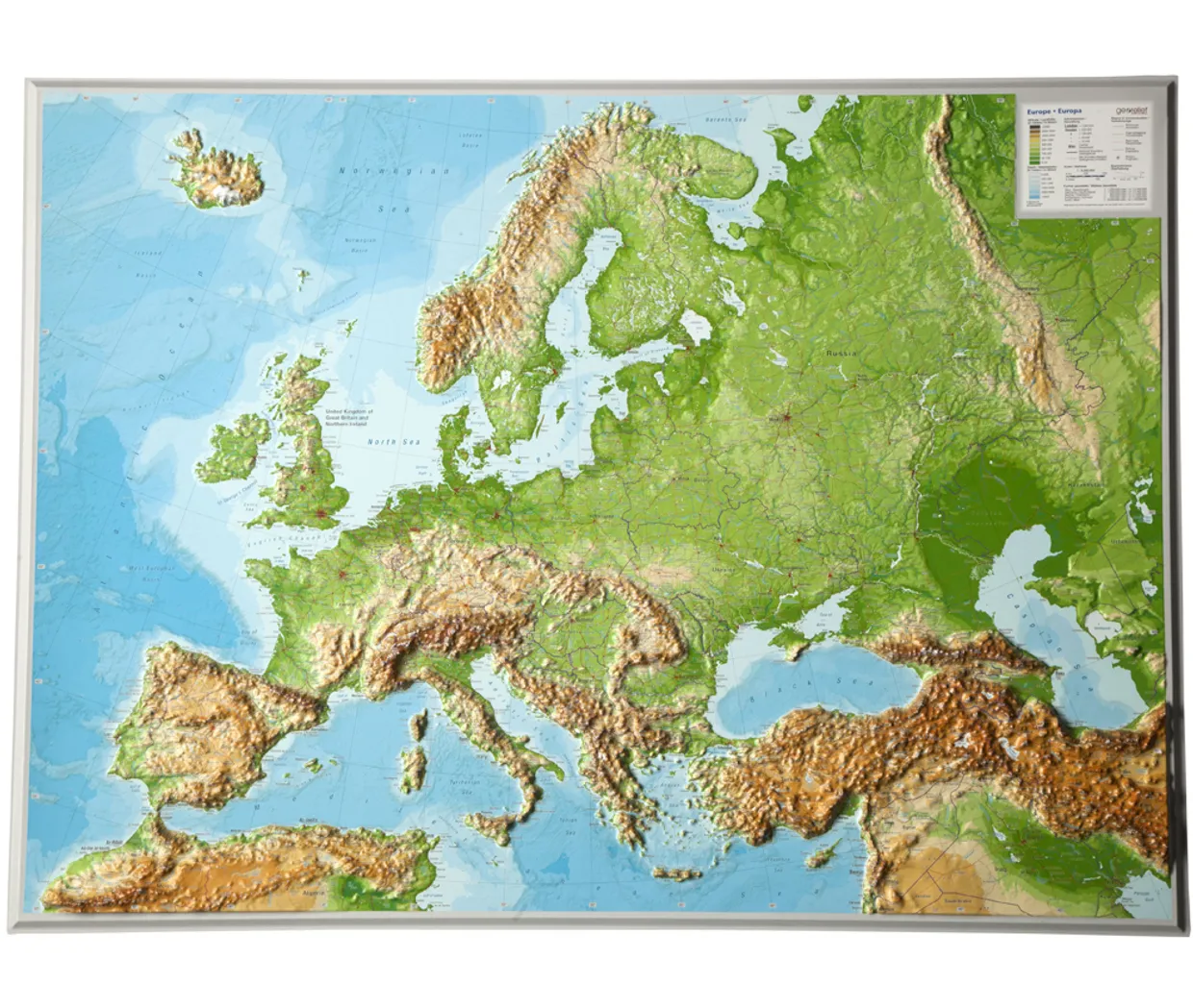 Wandkaart - Reliëfkaart Europa met voelbaar 3D reliëf, 77 x 55 x 2 cm
