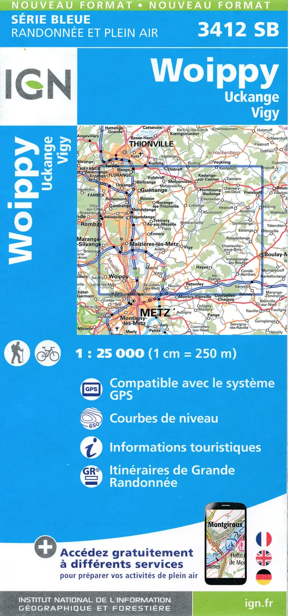 Wandelkaart - Topografische kaart 3412SB Woippy | IGN - Institut Géogr
