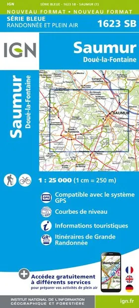 Topografische kaart - Wandelkaart 1623SB Saumur | IGN - Institut Géogr