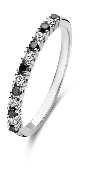 De la Paix Feline 14 Karaat Witgouden Ring | Zwarte & Witte Diamanten 0.20 ct | IBD330031-50