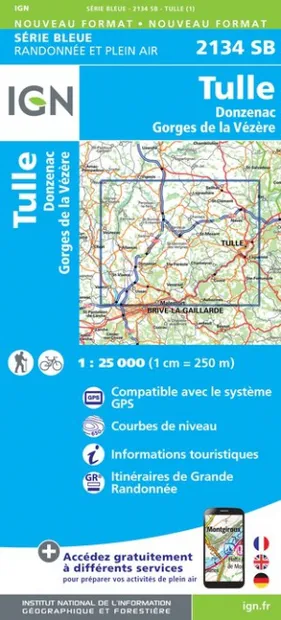 Wandelkaart - Topografische kaart 2134SB Tulle | IGN - Institut Géogra