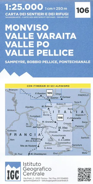 Wandelkaart 106 Monviso, Valle Varaita, Valle Po, Valle Pellice | IGC