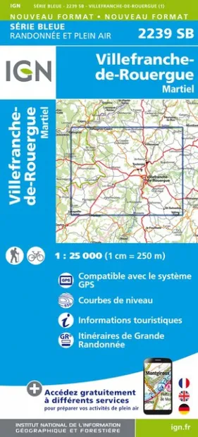 Wandelkaart - Topografische kaart 2239SB Villefranche-de-Rouergue, Mar