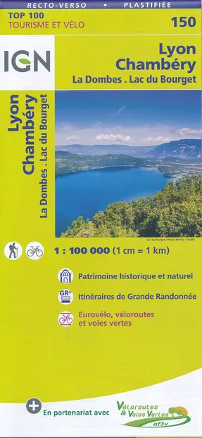 Fietskaart - Wegenkaart - landkaart 150 Lyon - Chambery  | IGN - Insti