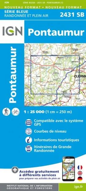 Wandelkaart - Topografische kaart 2431SB Pontaumur | IGN - Institut Gé