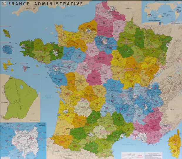 Wandkaart Frankrijk Departementen 115 x 100 cm | IGN - Institut Géogra