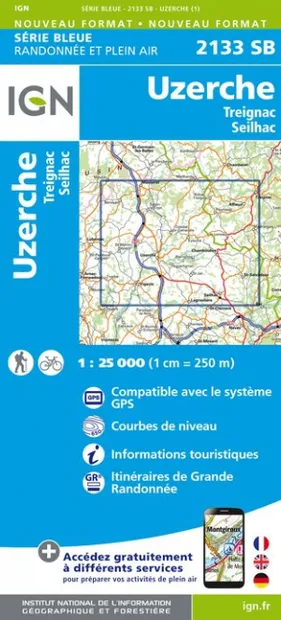 Wandelkaart - Topografische kaart 2133SB Uzerche, Treignac, Seilhac |