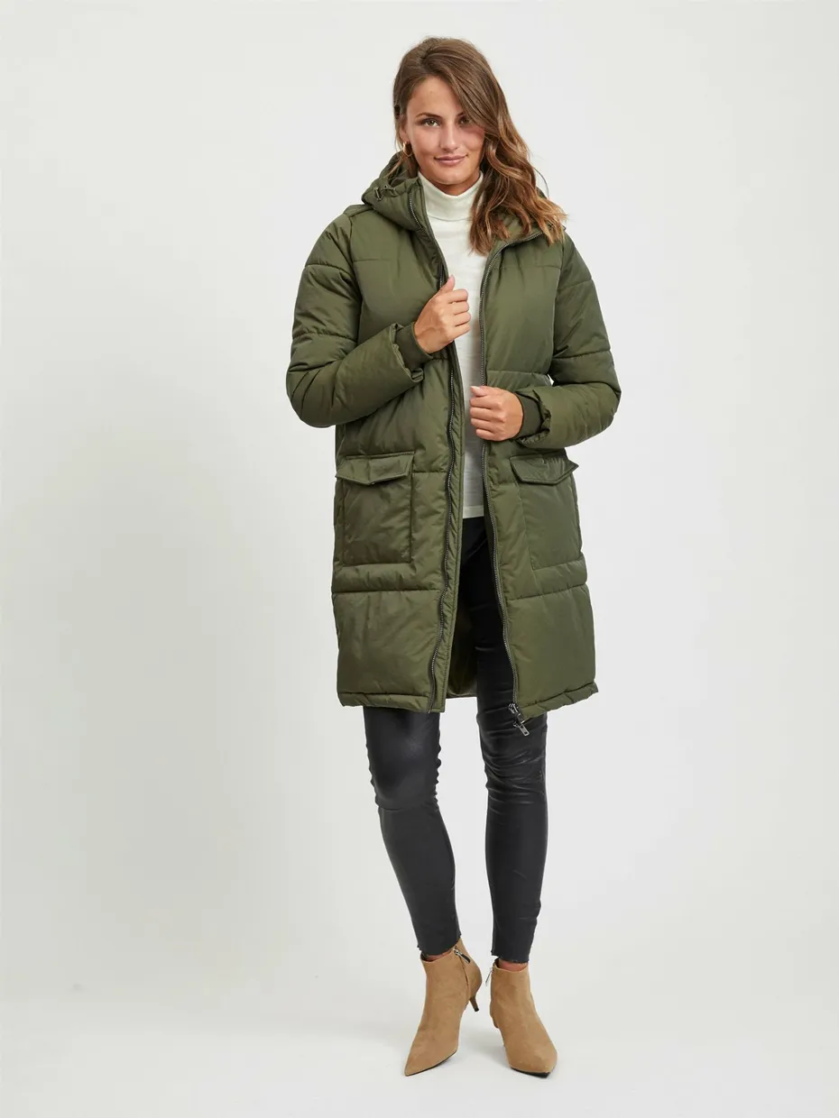 Long puff jacket olive green