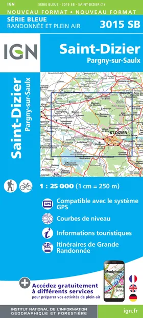 Wandelkaart - Topografische kaart 3015SB Saint-Dizier, Pargny-sur-Saul