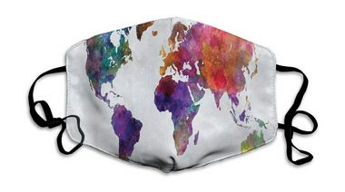 Mondkapje gezichtsmasker met wereldkaart wit + kleur