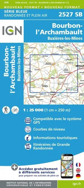 Topografische kaart - Wandelkaart 2527SB Bourbon-l'Archambault | IGN -