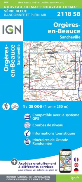 Wandelkaart - Topografische kaart 2118SB Orgères-en-Beauce, Sanchevill