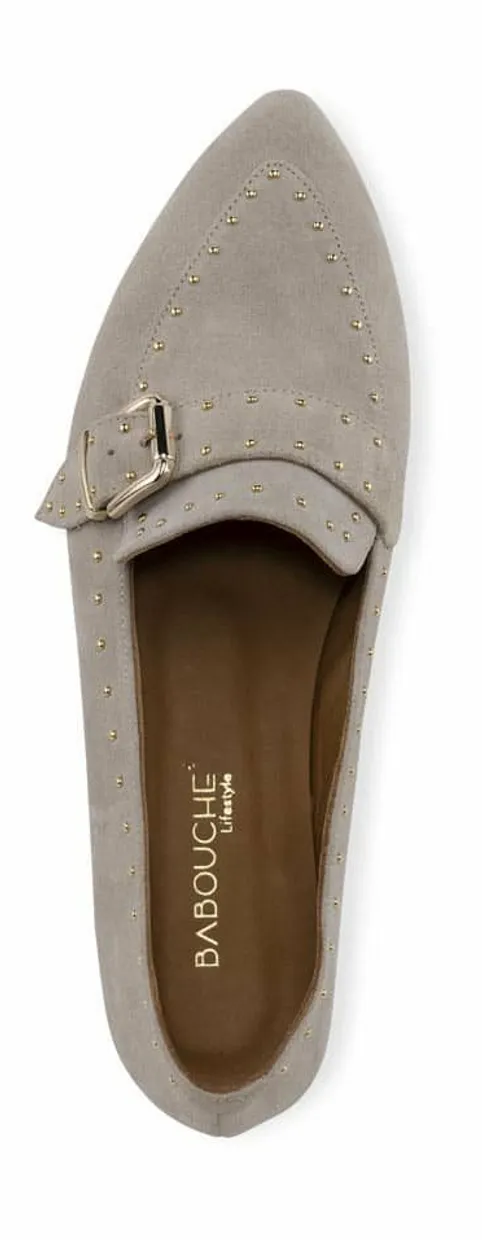 Gold studded loafers beige