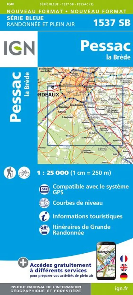 Topografische kaart - Wandelkaart 1537SB Pessac | IGN - Institut Géogr