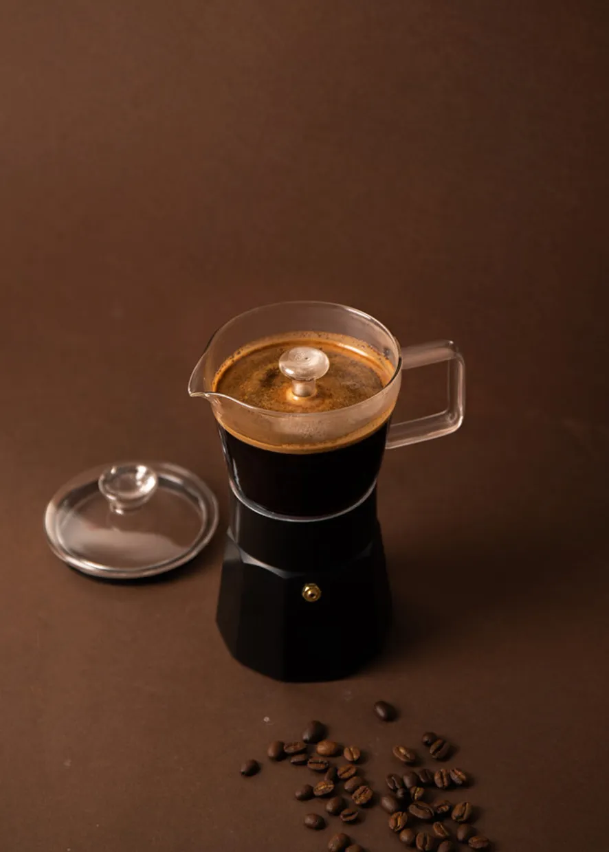 Verona Glass Espresso Maker, 6-kops, zwart