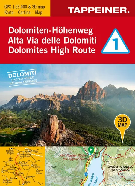Wandelkaart 167 Dolomiten-Höhenweg 1 - Alta Via 1 | Tappeiner Verlag