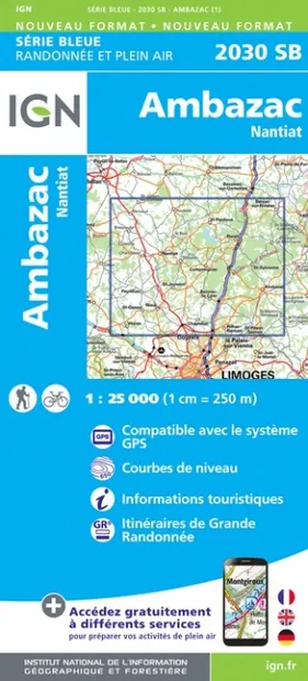 Wandelkaart - Topografische kaart 2030SB Ambazac | IGN - Institut Géog