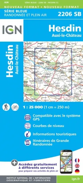 Wandelkaart - Topografische kaart 2206SB Hesdin, Auxi-le-Château | IGN