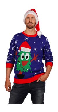 Foute kersttrui blauw met kerstboom voor volwassenen