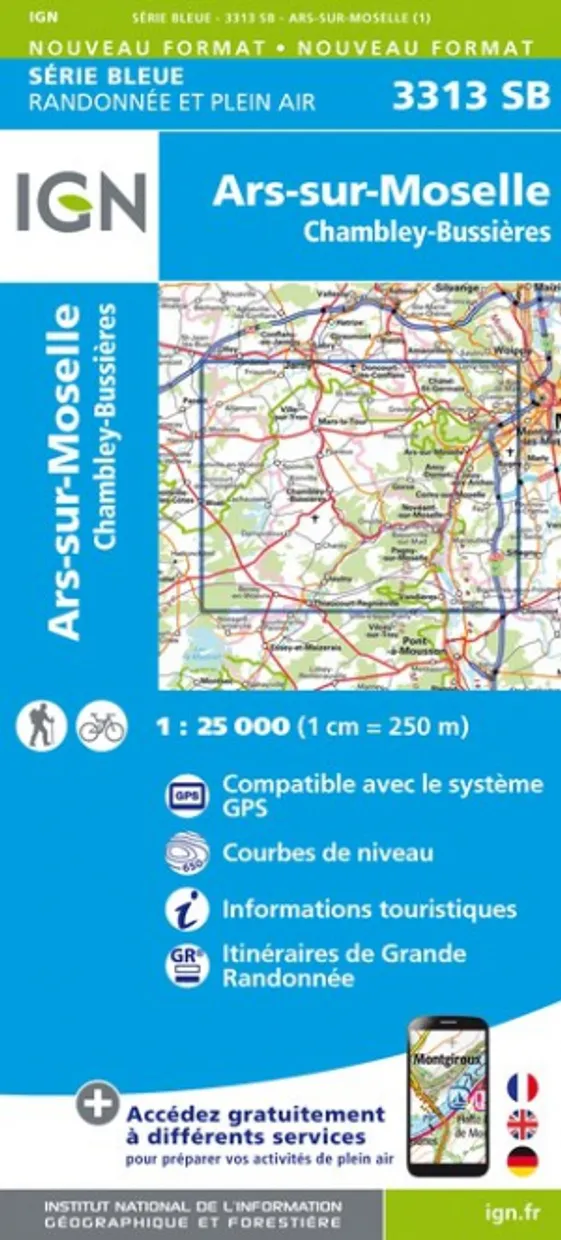 Wandelkaart - Topografische kaart 3313SB Ars-sur-Moselle | IGN - Insti